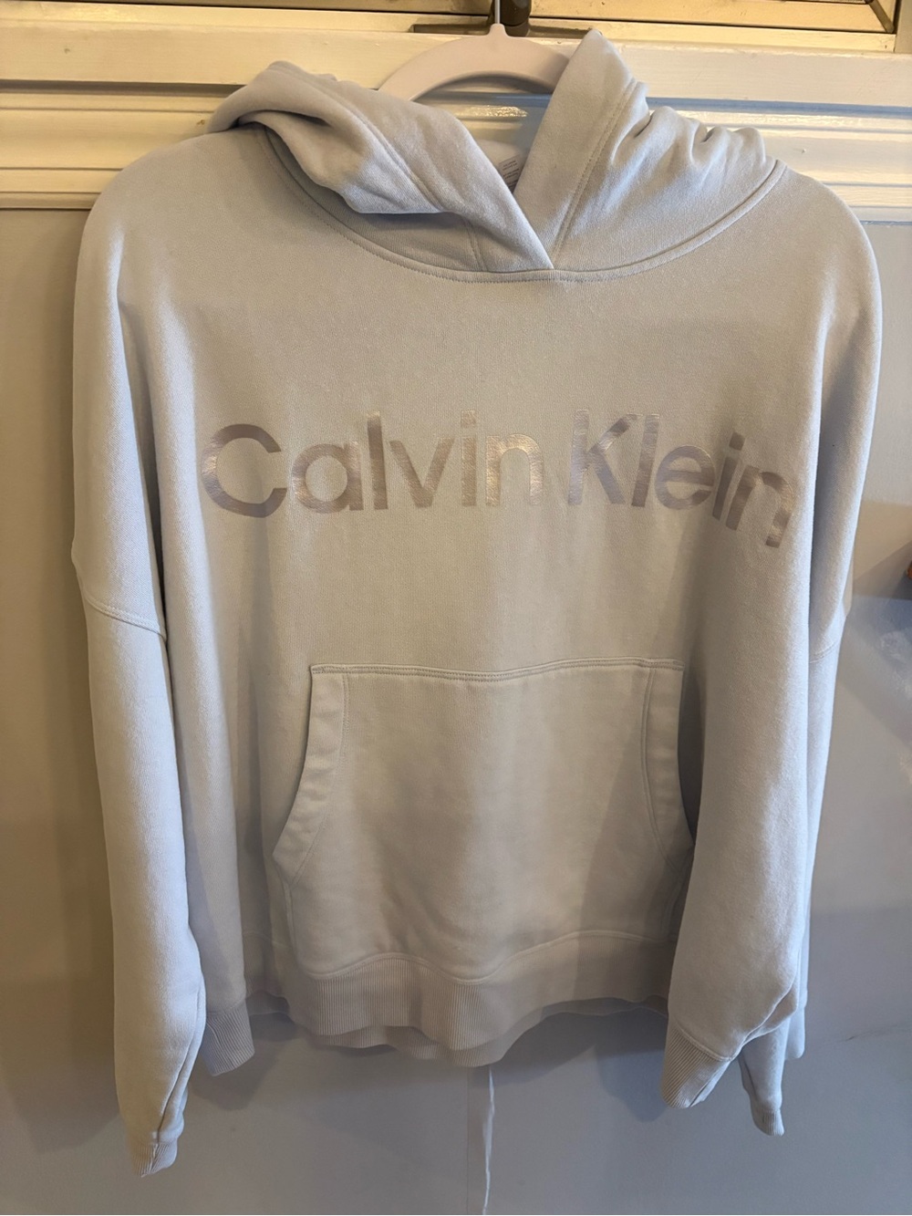 Calvin Klein Light Gray Hoodie with Shiny Logo